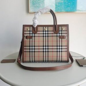 BURBERRY Calfskin Two Handle Brown Bag